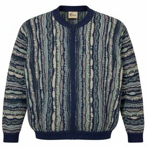 Vintage 90s COOGI Australia Men's SweaterJacket Zipper Multicolor sz Medium Y2K